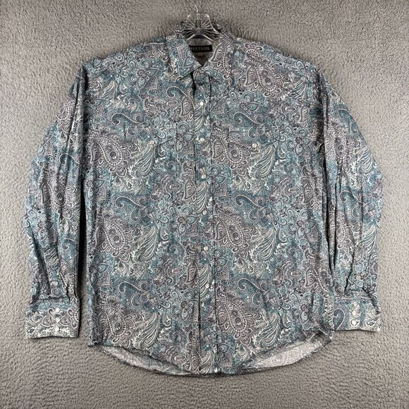 Stetson Pearl Snap Western Shirt Men’s Large Blue Paisley Long Sleeve Cowboy - Picture 1 of 11